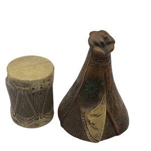 Vintage Ceramic Teepee & Drum Salt & Pepper Shakers Signed MPI 1947/1948